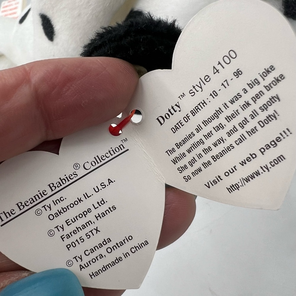 Vintage 1996 Ty Dotty the Dalmatian, Beanie Babies Collection Plush Dog, PVC - Picture 5 of 13